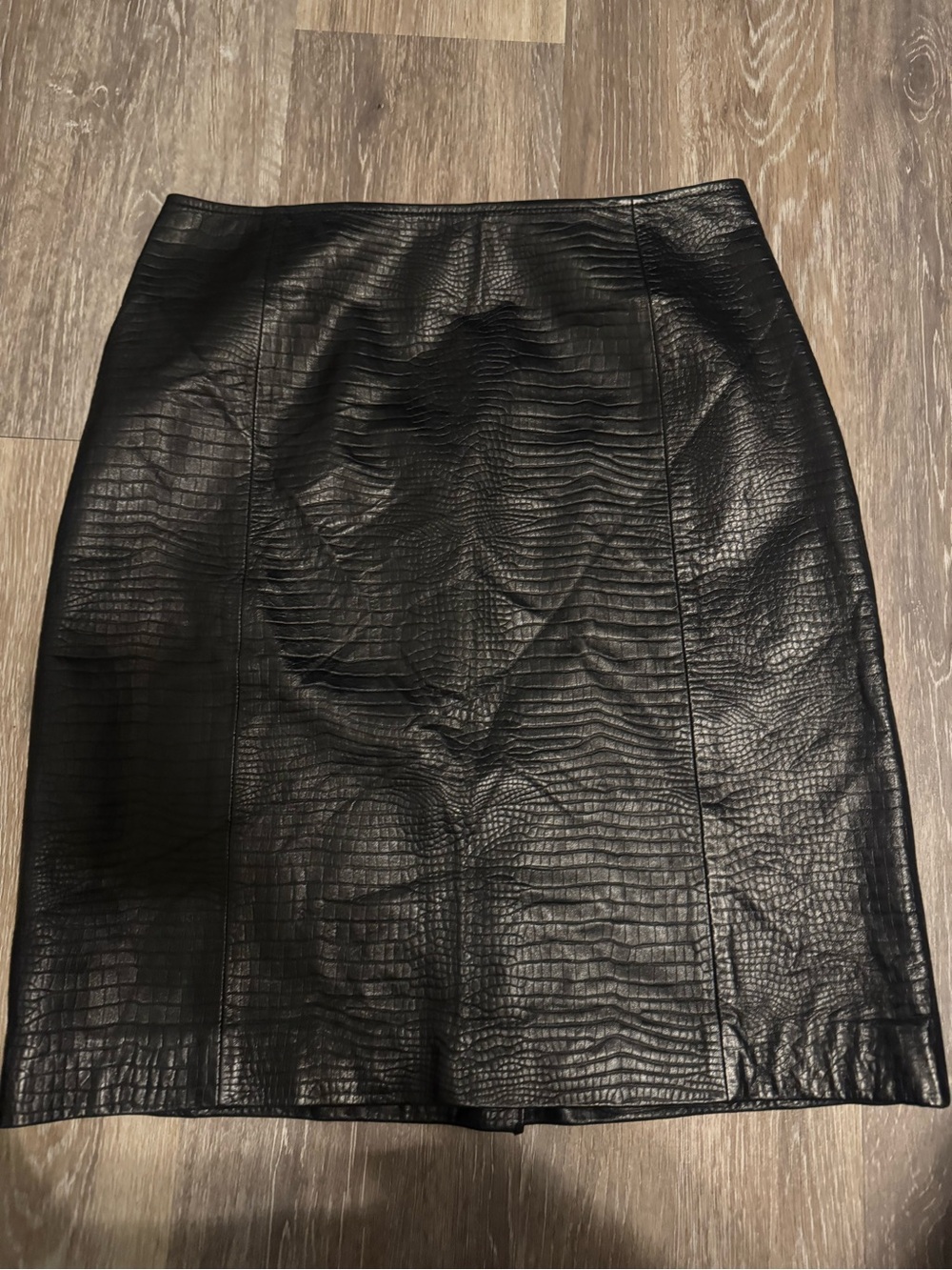Lauren Ralph Lauren Petite Black Embossed Leather Pencil Skirt 8P